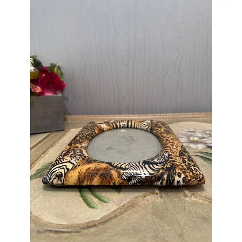 Vintage African Safari Animal Print Photo Picture Frame Giraffe Zebra